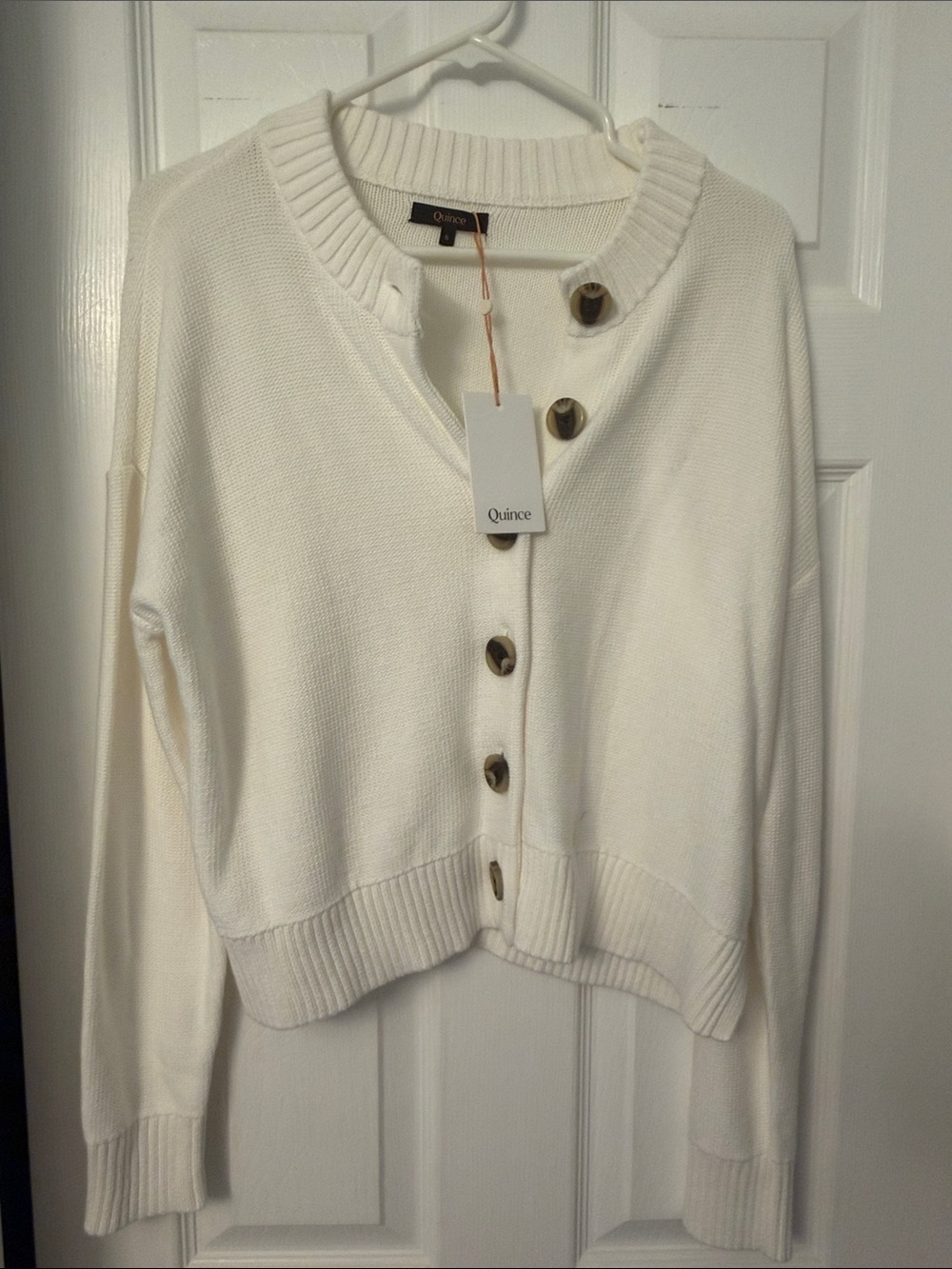Quince Cream Button-Front Knit Cardigan